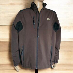 REEBOK VTG ( LG ) GREEN BAY PACKER Logo on Brown Zip Up Black Detail Coat